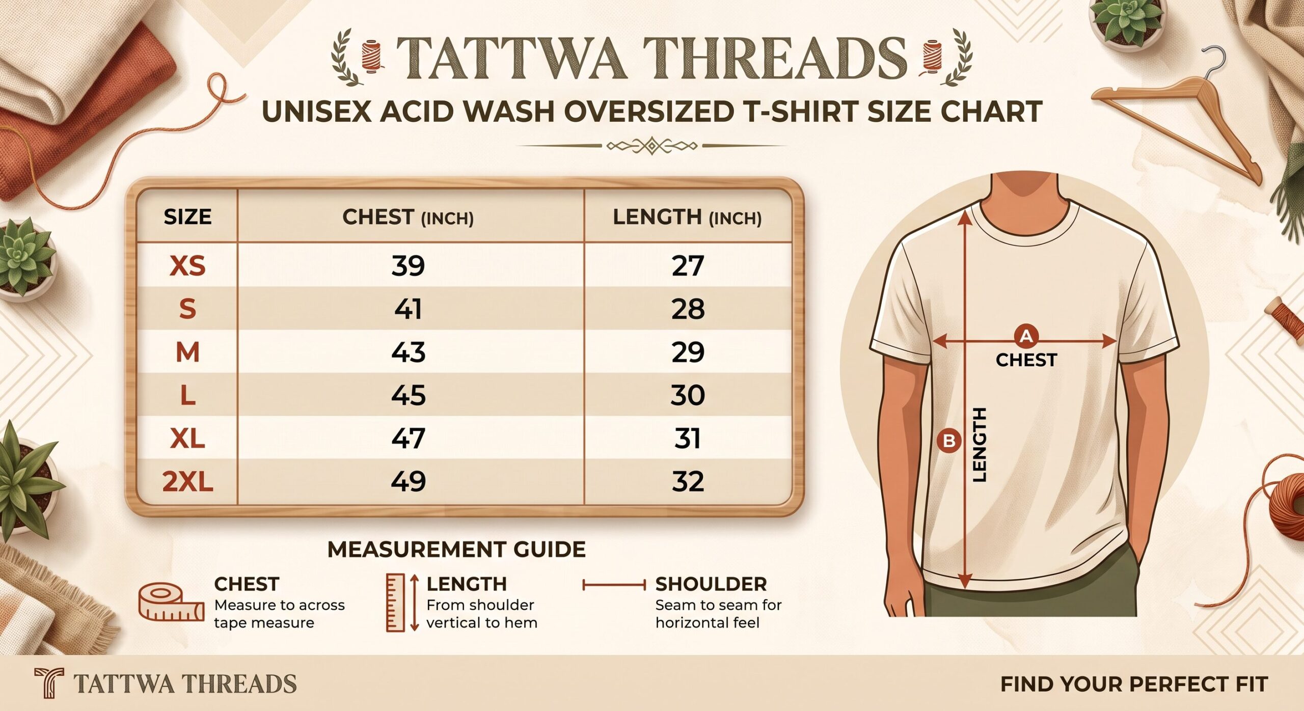 Acid Washed Fit Size Chart