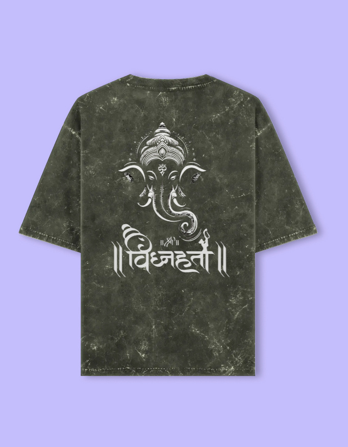 Vighnaharta Ganesha Unisex Acid Washed Oversized Tee