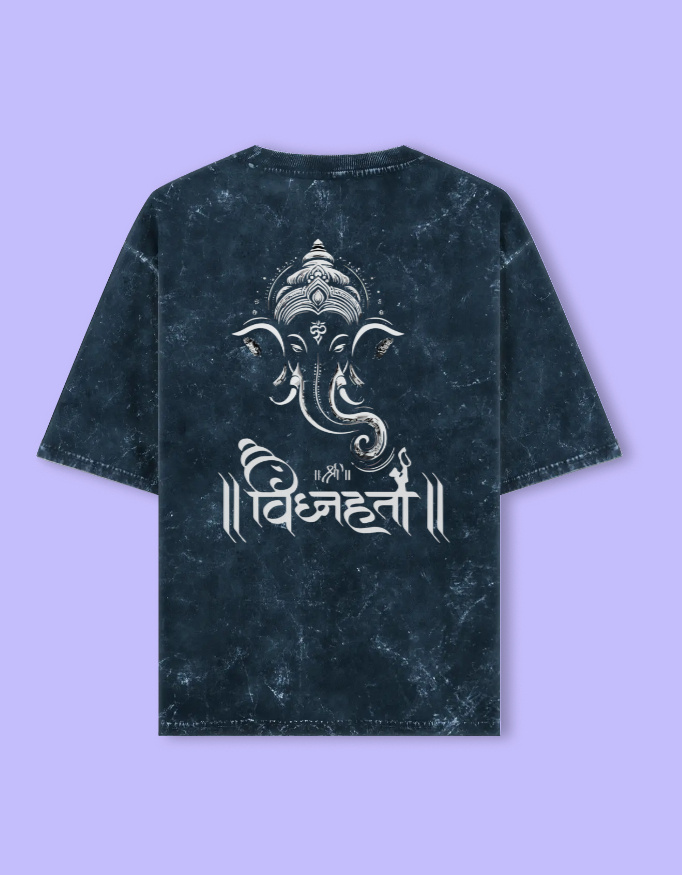Vighnaharta Ganesha Unisex Acid Washed Oversized Tee - Image 7