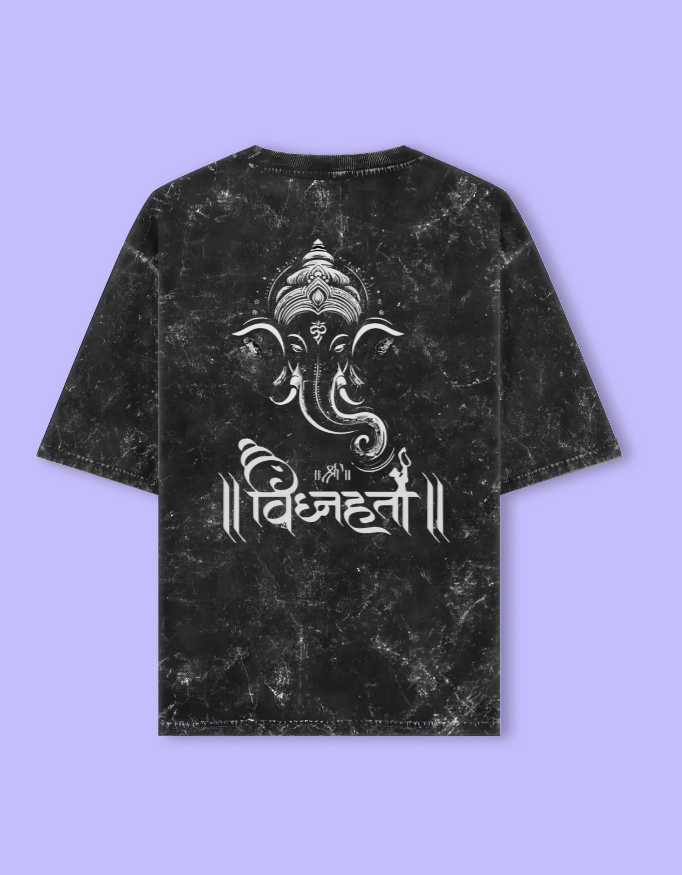 Vighnaharta Ganesha Unisex Acid Washed Oversized Tee - Image 8