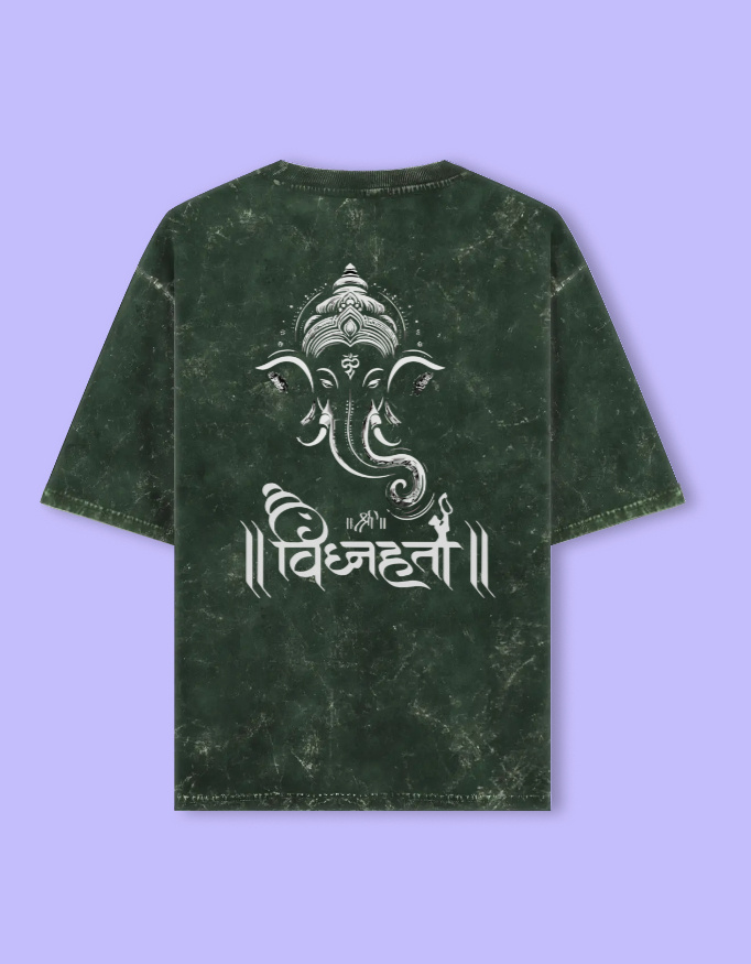 Vighnaharta Ganesha Unisex Acid Washed Oversized Tee - Image 5