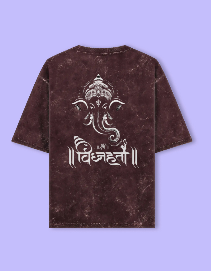 Vighnaharta Ganesha Unisex Acid Washed Oversized Tee - Image 2