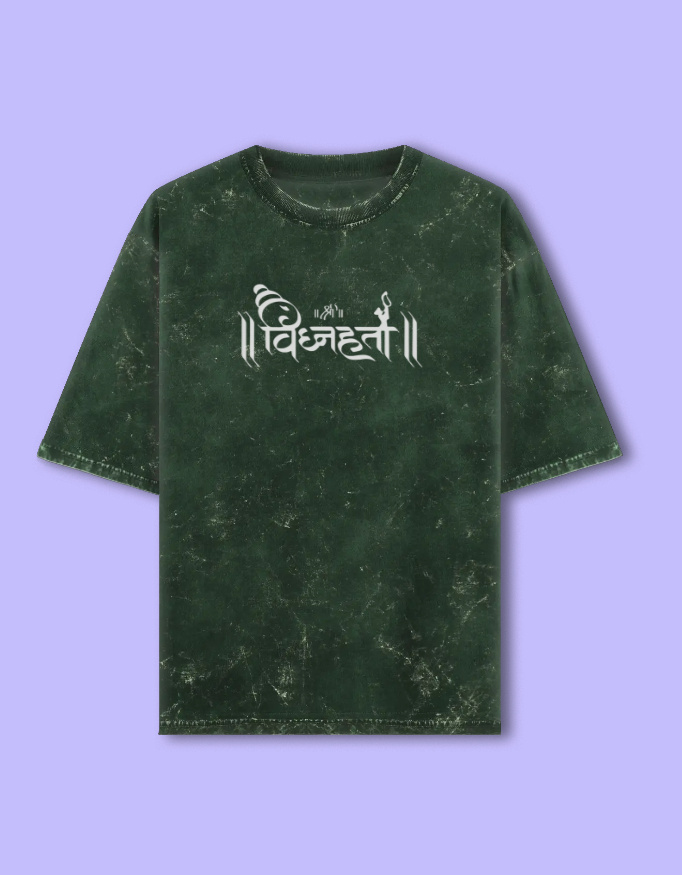 Vighnaharta Ganesha Unisex Acid Washed Oversized Tee - Image 22